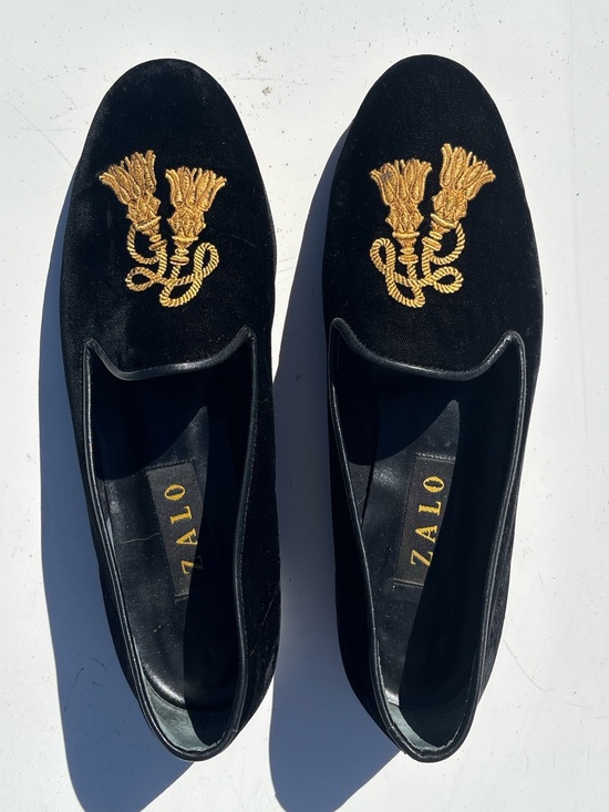 Zalo Shoes - Vintage - House of ZALO Women’s Black  with Gold Velvet Smoking Loafers, 10